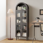71” Tall Arched Pantry Cabinet with Glass Door, Display Cabinet Organizer, Versatile Pantry with Top-Opening Storage Container for Living, Kitchen Dining Room, Black