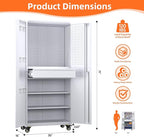 Aobabo Metal Storage Cabinet with Wheels and 1 Interior Drawer, Steel Rolling Tool Cabinet with 16 Hooks and 2 Adjustable Shelves for Garage, Home, Office, Kitchen Assembly Required, White