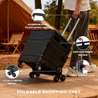 Utility Cart Teacher Cart with Stair Climbing Wheels Foldable Shopping Cart, with Telescopic Handle, Ideal for Outdoor Home Use and Teacher/Student Book Storage. (Black, Large)