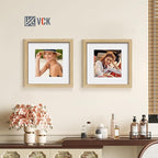 VCK 12x12 Picture Frame 5 Pack - Natural Oak, High-End Wood Poster Frames with Tempered Glass, Display 8x8 Photo with Mat or 12x12 without Mat, Art Gallery-Quality, Wall Hanging, Natural Oak