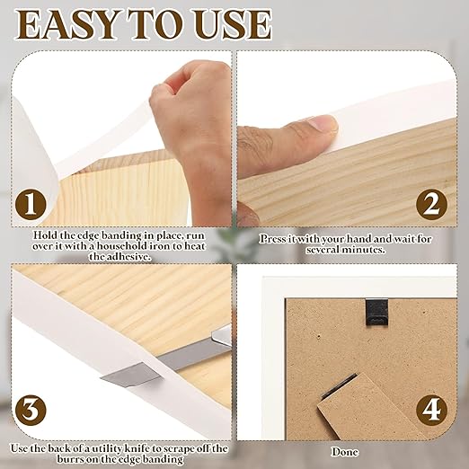 uxcell White Edge Banding Tape, 3/4 Inch x 50ft Pre-Glued Flexible Veneer Edge Edging Strips Wood Tape for Cabinet Repair and Furniture Restoration