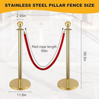4Pack Stanchions and Velvet Ropes, 5 ft Red Velvet Rope and Poles, Red Carpet Ropes and Poles Set, Gold Stainless Steel Stanchion Posts Red Carpet Runner Poles for Party Supplies