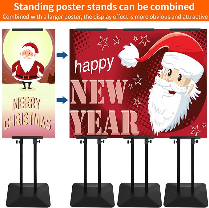Poster Stand Heavy Duty - Double-Sided Poster Stands for Display Board Foam Signage, 4-Pack Adjustable Floor Standing Sign Holder Height up to 80 Inch, Fit Retail Events Business Wedding