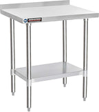 DuraSteel NSF Commercial Kitchen Table - 24 x 30 Inch Cooking Prep Stainless Steel Kitchen Island Workstation w/ Adjustable Under Shelf - Heavy Metal Backsplash Workbench For Restaurant, Home, Garage