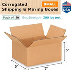 IDL Packaging - B-753-10 Small Corrugated Shipping Boxes 7"L x 5”W x 3"H (Pack of 10) - Quality Choice of Sturdy Packing Boxes for USPS, UPS, FedEx Shipping