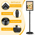 Sign Holder Sign Holder Stand Sign Stands for Display 8.5 x11 Inches Sign Stand Adjustable Standing Sign Holder 360° Rotating Signage Stand for Restaurant , Business, Supermarket Indoor Outdoor Display（Black）