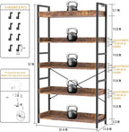 HCHQHS 5 Tier Bookshelf, Adjustable Industrial Bookcase, Vertical Tall Book Shelf, Wood and Black Metal Open Bookshelves for Home Office, Living Room, Bedroom