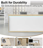 71" Modern Reception Desk with LED Lights, Front Desk Reception Counter with Lockable Drawer, Storage Cabinet & Keyboard Tray for Office, Salon, Checkout (Maple + White)