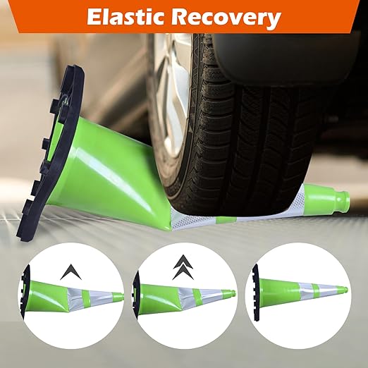 8 Pack 28 Inch Green PVC Traffic Cones Black Base Stable Flexible, Road Safety Construction Zone Crowd Control Safety Cones Outdoor Use (8, Green, 28 Inch)