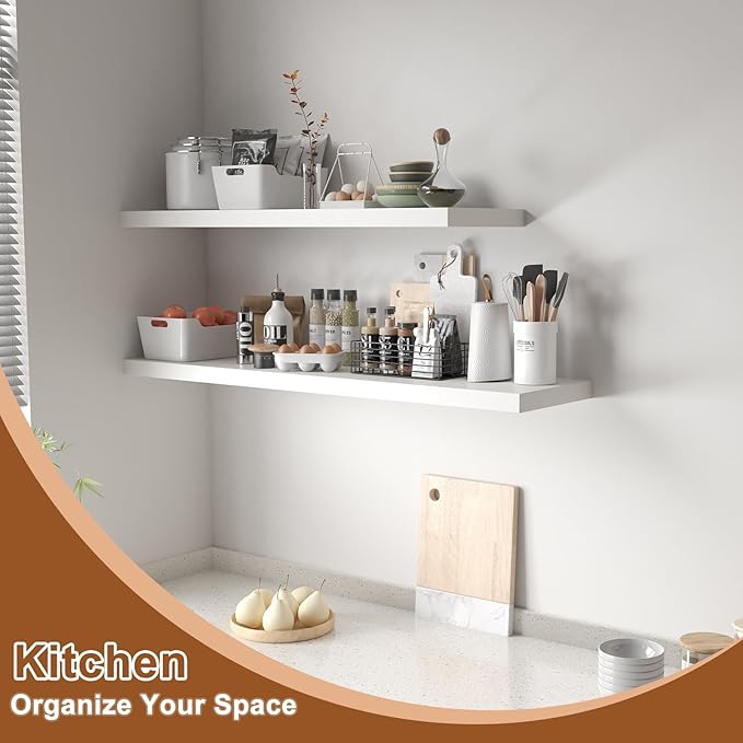 12 Inch Deep Floating Shelves for Wall 3 Pack Floating Shelfs Large Storage Space Wall Decor Display Shelf for Bathroom Living Room Bedroom Kitchen 48" W x 12" D x 1.2" H White