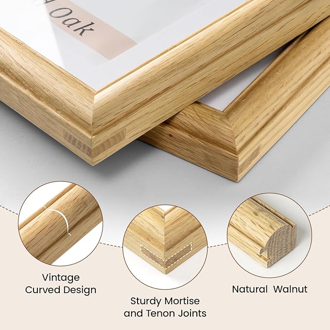 Natural Oak 8x8 Picture Frames Mat to 4x4 Picture Display Set of 3,Original Wood Handcrafted 8x8 Wooden Photo Frame with Tempered Glass Graduation Family Wedding Pictures Tabletop & Wall Decor