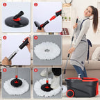 Mop and Bucket Set, 360° Spin Mop and Bucket with Wringer Set and 3 Microfiber Mop Refills, Stainless Steel 61'' Extended Handle Spinning Mop Bucket System for Floor Cleaning
