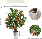 Artificial Camellia Tree 35in Faux Floral Plant with Orange Flowers and Green Leaves - No Maintenance Indoor Outdoor Office Home Porch Decor Housewarming Gift(2-Pack，Orange)