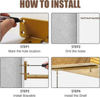 6 PCS Gold Steel Heavy Duty Brackets Without Lip, 8 Inch Supports DIY for Shelves Bracket with 5mm Thick, Industrial Modern Floating Shelf Support for Wall Mount Shelves