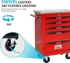 5 Drawers Tool Cart on Wheels with Stainless Steel Worktop, Heavy Duty Mobile Rolling Drawer Tool Chest with Locking Wheels & Lockable Drawers, Garage Tool Storage Cabinet (Red, 5 Drawers)