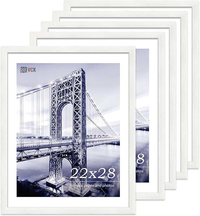 VCK 22x28 Poster Frame Set of 5 - White, Exclusive Wood Grain Picture Frame - Wall Hanging