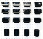 WallPeg Pegboard Bins & Cups - 12 Each 5" Bins and 4 Each 5" Cups - Hooks to Peg Board Panel Organize Hardware Arrange Accessories Workbench Tool Organizer Garage Storage -Made in USA-
