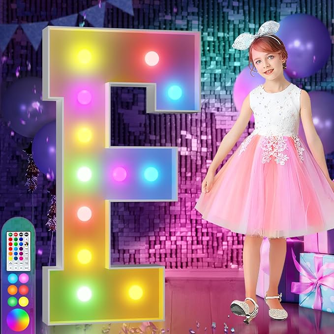 imprsv 4FT Colorful Marquee Letters F, 18 Colors Large Light up Letters Alphabet Sign with Remote, Large Marry Me Sign, Birthday Party Decorations Anniversary Wedding Decoration