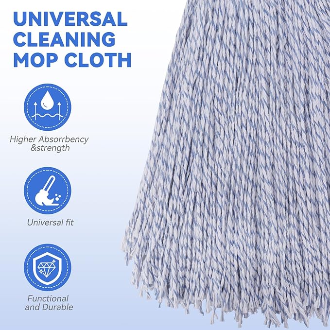 Commercial Heavy Duty Mop Heads Replacement for Rubbermaid: 3 Packs Industrial Wet Mop Head for Floor Cleaning - Cotton Commercial Products Wet Refills