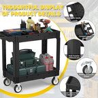 Heavy Service Utility Cart on Wheels,Tool Cart on Wheels, Service Cart for Garage, Warehouse, Workshop, Office, Cleaning (Black-40.6 inch)
