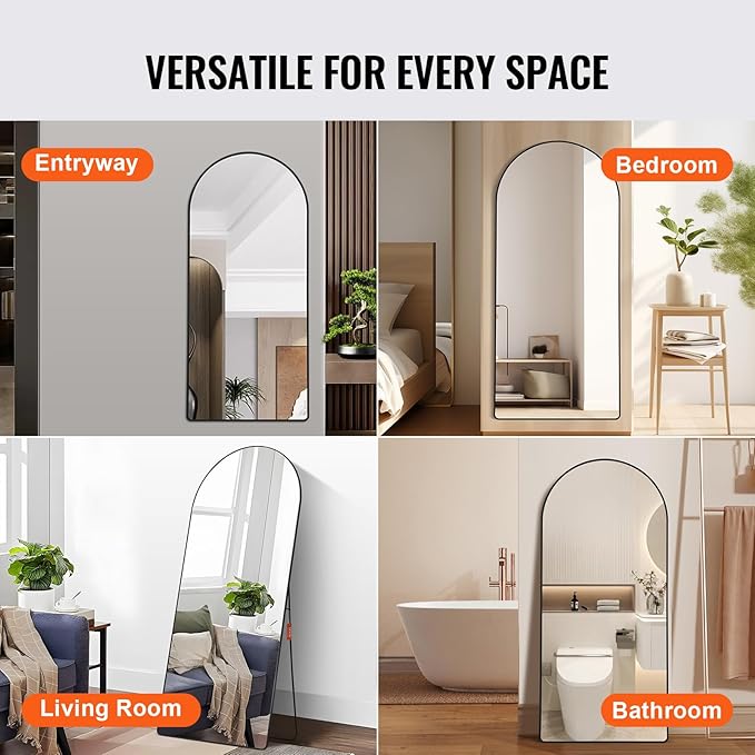 VEVOR Full Length Mirror, 71'' x 32'' Large Black Arched Floor Mirror with Stand Aluminum Alloy Frame, Free Leaning Hanging Wall Mounted, Full Body Mirror for Bedroom Living Room