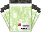 12x15 (50) Green Cactus Designer Poly Mailers Waterproof Self Sealing Tear Resistant Polymailers Shipping Envelopes Premium Printed Bags For Small Businesses