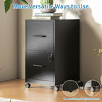 2 Drawer File Cabinet with Lock,Small Rolling Metal Office Storage Mobile Filing Cabinet with Wheels Under Desk,Vertical Locking File Cabinets for Home Office,Required Assembly,White