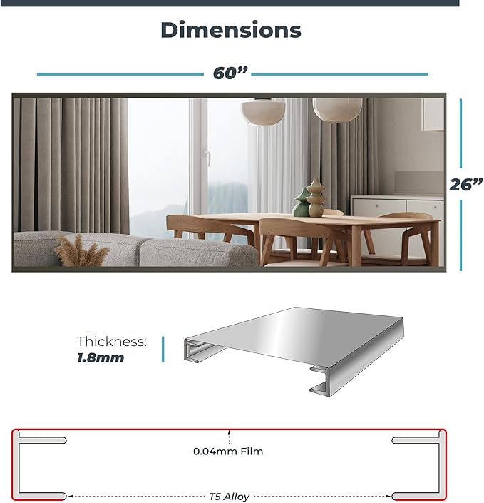 Glassless Large Mirror Shatterproof Unbreakable Wall Mirror for Gym, Dance Studio, Home Workout Room – 0.04mm Nano Film – Gold 26" x 60"