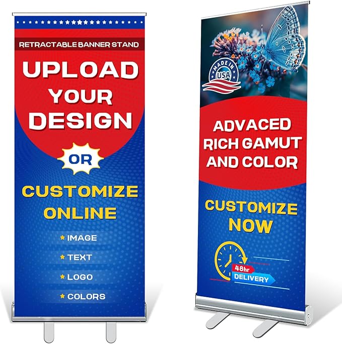 Custom Retractable Banner with Aluminum Stand, Personalized Pop up Banners and Full Color Design with Portable Travel Case for Events, Trade Shows, Advertising, Business, Photo (33"x81")