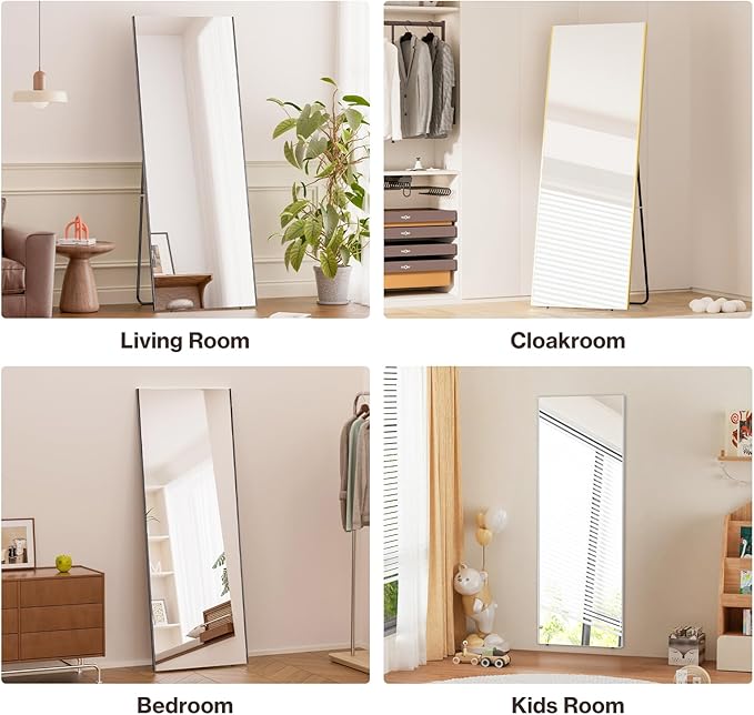 76"x34" Full Length Mirror with Stand, Lightweight & Easy to Move, Free-Standing Mirror for Dressing Room Bedroom, 3-in-1 Usage, Shatterproof Glassless Floor Mirror Kid & Pet Friendly (Black)