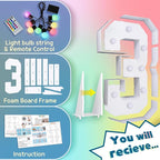 imprsv 3FT Colorful Marquee Numbers,18 Colors with Remote, Light Up Numbers 3 for 3rd 30th Birthday Decorations Anniversary Party Decor, Pre-Cut Foam Board Kit, Mosaic Sign for Balloon