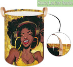 Women African Laundry Basket Foldable Laundry Baskets With Leather Handles for Bedroom Bathroom Toys Decorative Basket