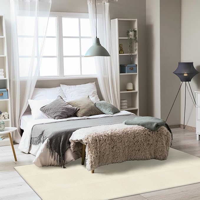 30Pcs Carpet Tiles Peel and Stick, Self Adhesive Carpet Floor Tile 12” x 12”, White Soft Padded Flooring Sticker, Home Decor for Bedroom Living Room Office, 30 sq ft per Box