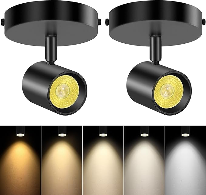 VANoopee 5-Color Dimmable Ceiling Spotlight Flush Mount Adjustable Directional LED Spot Lights Indoor Bright Accent Fixture for Art Picture Living Room - CRI90 24° Flicker Free 10W 800lm Black 2 Pack