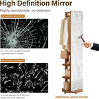 WoodsWhisper Full Length Mirror Coat Rack Solid Wood Floor Mirror 66"x12" Full Length Mirror with Stand Long Mirrors for Bedroom,Living Room