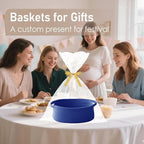 Woven Basket,Small Rope Storage Bin with Handles & Ribbon Bag, Organizer for Shelves Closets,Gift Basket Empty for Birthday,Books,Dog Toys, Navy Blue