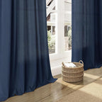 Nanspring Denim Blue Linen Curtains 90 Inch Long 2 Panels Set for Bedroom Living Room Denim Blue Linen Textured Window Drapes Semi Sheer Light Filtering Rod Pocket Back Tab Farmhouse Curtain 52x90