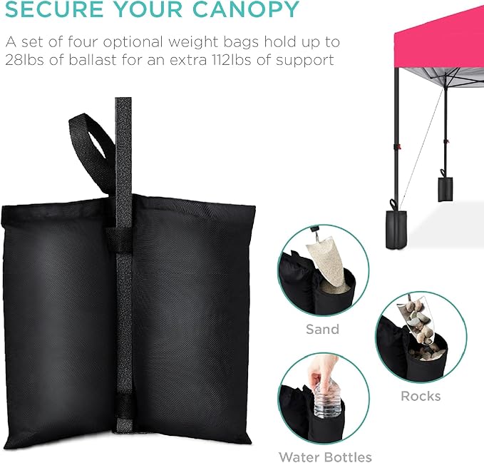 Best Choice Products 10x10ft 1-Person Setup Pop Up Canopy Tent Instant Portable Shelter w/ 1-Button Push, Case, 4 Weight Bags - Hot Pink