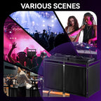 Portable DJ Booth Table,56''x28" Foldable DJ Table Stand Portable with White & Black Scrim,Adjustable D J Facade Tabl e Station Metal Frame D J Tabl e with Cable Hole for Private Events, Clubs, Bars
