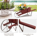 Wooden Wagon Planter, Flower Cart Display Stand w/Metal Wheels & Removable Magnetic Decoration, Wagon Decorative Garden Planter for Plants & Seasonal Displays, Pine Wood (Red)