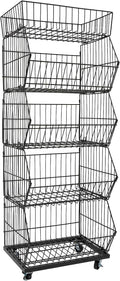 5 Tier Retail Display Rack, Rolling Storage Rack 5 Layers 18.9*17.72*55.12in Metal Display Shelf Fruit Vegetable Snack Basket Storage Supplies for Home Store Market (Black, 48*45*140cm)