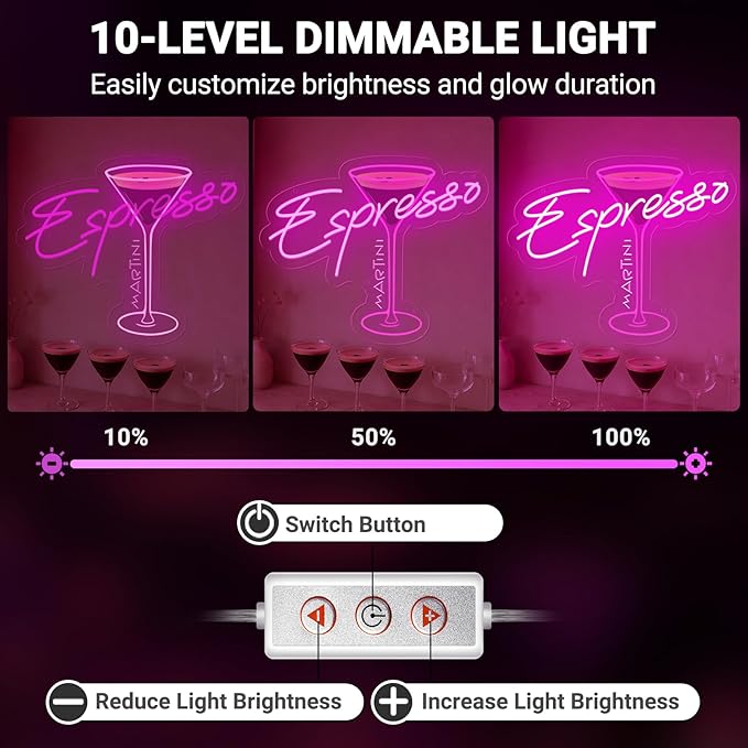 Custom Espresso Martini Neon Sign, Personalized LED Cocktail Club Wall Art Decor for Home Bar Kitchen Lounge Retro Espresso Wall Decor, Tini Time Martini Lover Gifts