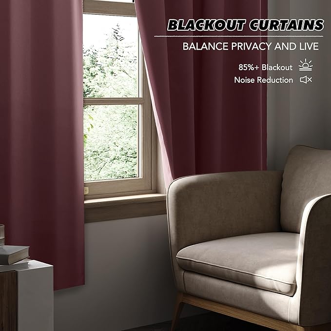 KGORGE Bedroom Blackout Curtains 63 inch Length 2 Panel Set, Privacy Light Blocking Thermal Insulation Noise Reducing Drapes for Nusery Office Living Room, W52 x L63 inches, Dusty Rose