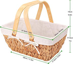 Wicker Picnic Basket with Handle and White Liner, Perfect for Couples, Families, and Friends. Hand-Woven Water Hyacinth Basket with Lining for Outdoor Dining and Home Decor