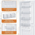 Over The Door Organizer, Metal Door Organizer Hanging with 5 Adjustable Baskets and Coat Hook, Behind The Door Storage for Bedroom Closet Bathroom Pantry Cabinet Kitchen, White