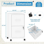 2 Drawer File Cabinet with Lock, Mobile File Cabinets with Wheels, Metal Office Storage Cabinet Under Desk,Vertical Filing Cabinets for Home Office, Required Assembly