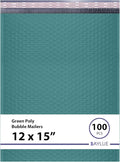 Green Large Poly Bubble Mailers 12x15 inch | Self Seal Padded Envelopes Cushioned Bubble Mailer | Usable Size 12x15 | WaterProof | Lightweight mailing Shipping Bags | 100 Pack Bulk