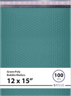 Green Large Poly Bubble Mailers 12x15 inch | Self Seal Padded Envelopes Cushioned Bubble Mailer | Usable Size 12x15 | WaterProof | Lightweight mailing Shipping Bags | 100 Pack Bulk