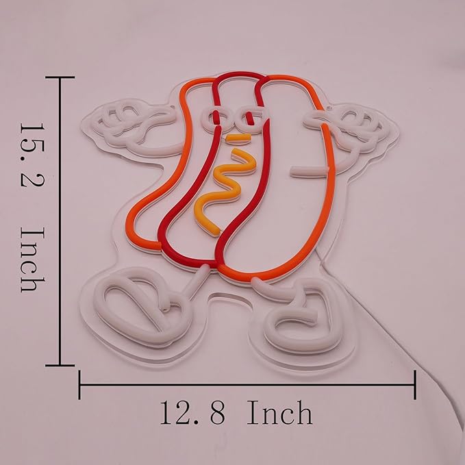 Hot Dog Dancing Neon Signs for Hotdog Themed Party Decorations LED Neon Hot Dog Light Up Sign for Room Wall Decor hotdog Gifts 12.8 * 15.2 Inch