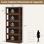 Display Cabinet with Acrylic Glass Doors,5-Tiers Curio Cabinet with LED Lighting for Collectibles, Collectibles Toy Organizers Rack & Display Shelf Display Case Storage Cabinet, Walnut